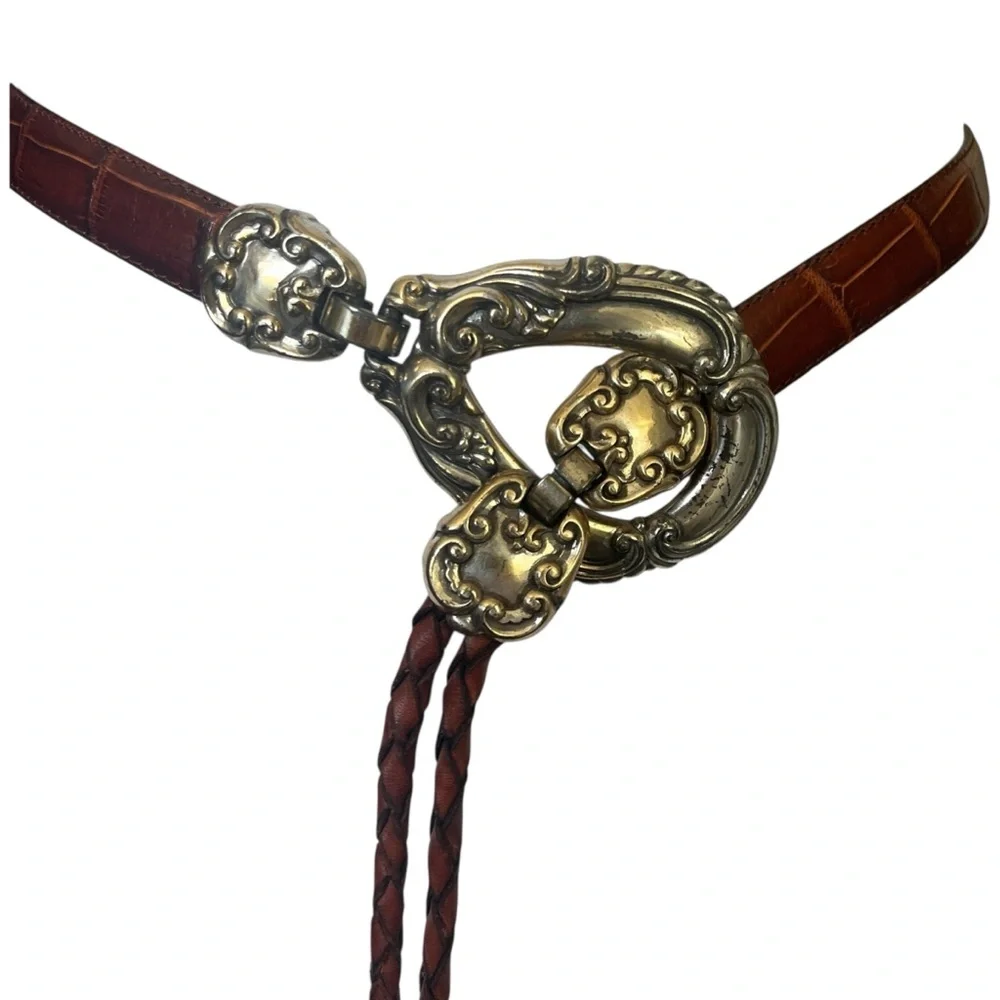 Vintage 90s Brown Double Braided Leather Belt Western Size Small / Medium